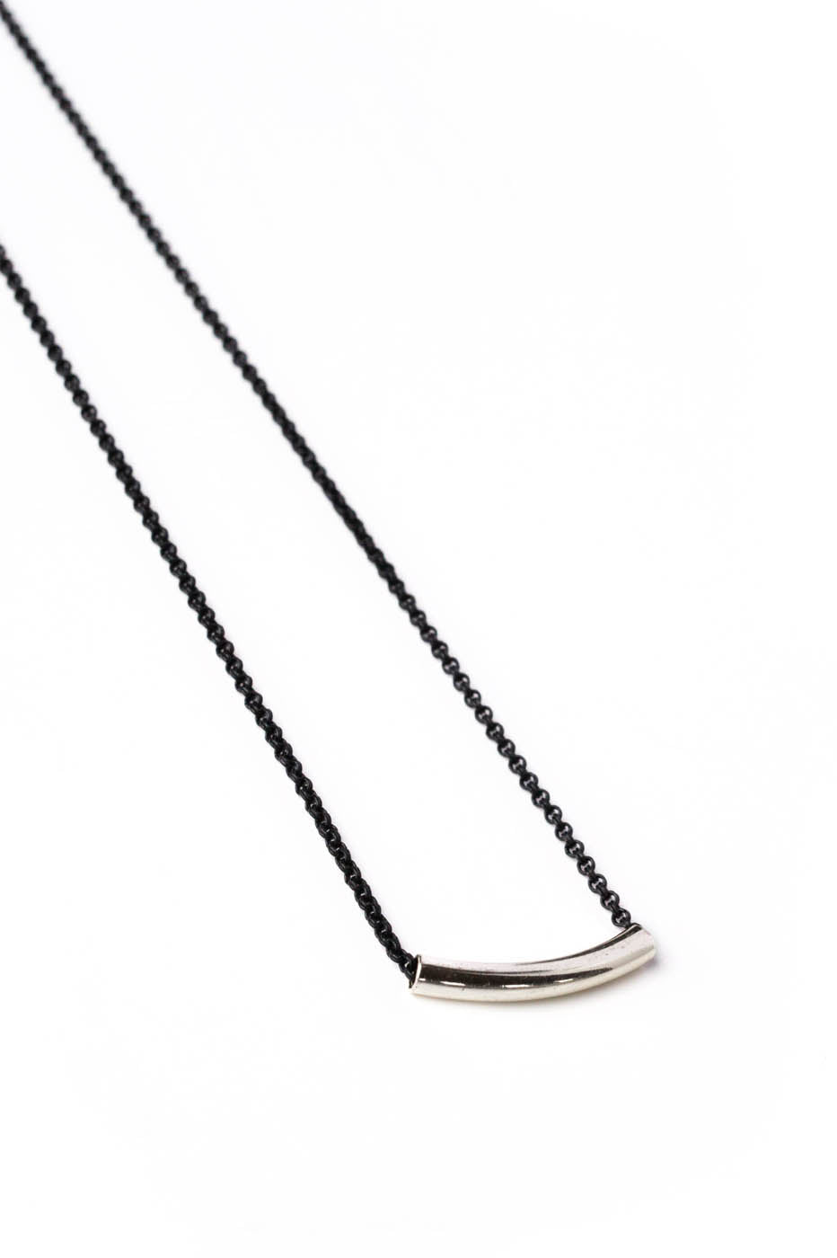 Small Silver Curve Bar on Black Chain Necklace