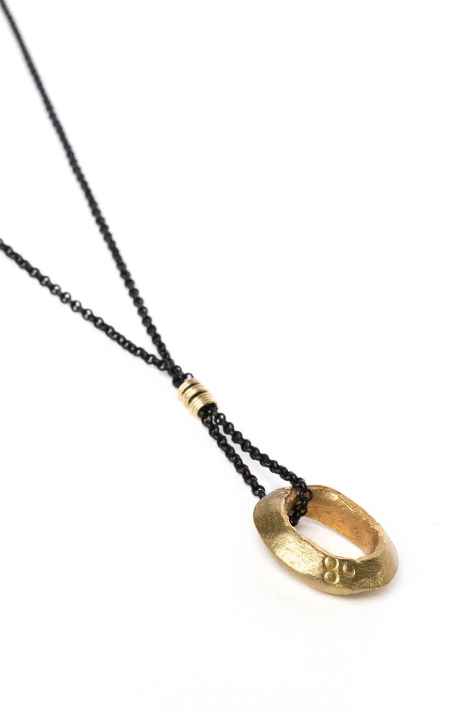Golden Ethiopian Ring Necklace on Black Chain