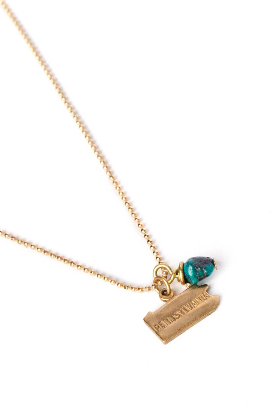 State Charm Necklace w/ Turquoise Nugget on Gold Ball Chain
