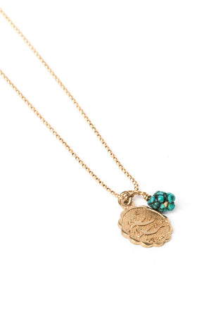 Zodiac Charm Necklace w/ Turquoise Nugget on Gold Ball Chain