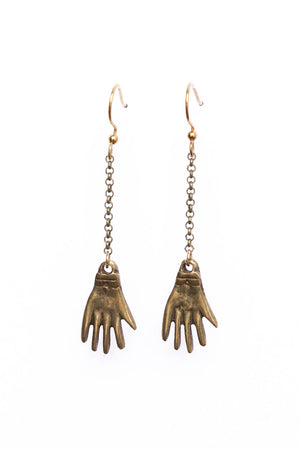 Brass Hand Charm Earrings on Brass Chains