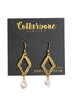 Hammered Brass Open Diamond + Pearl Earrings