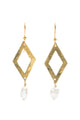 Hammered Brass Open Diamond + Pearl Earrings