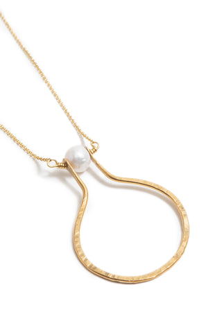 Floating Pearl Hammered Brass Vase Necklace