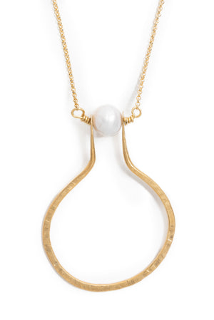 Floating Pearl Hammered Brass Vase Necklace