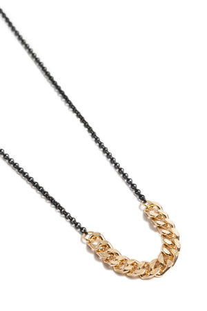 Tiny Gold Curb Chain + Black Rolo Chain Choker