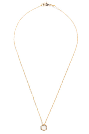 Small Brass Hex Necklace on Gold Chain