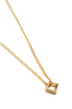 Tiny Brass Square Necklace on Gold Chain