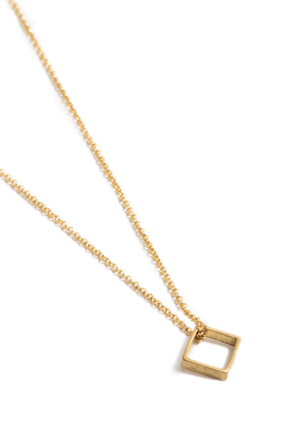Small Brass Square Necklace on Gold Chain