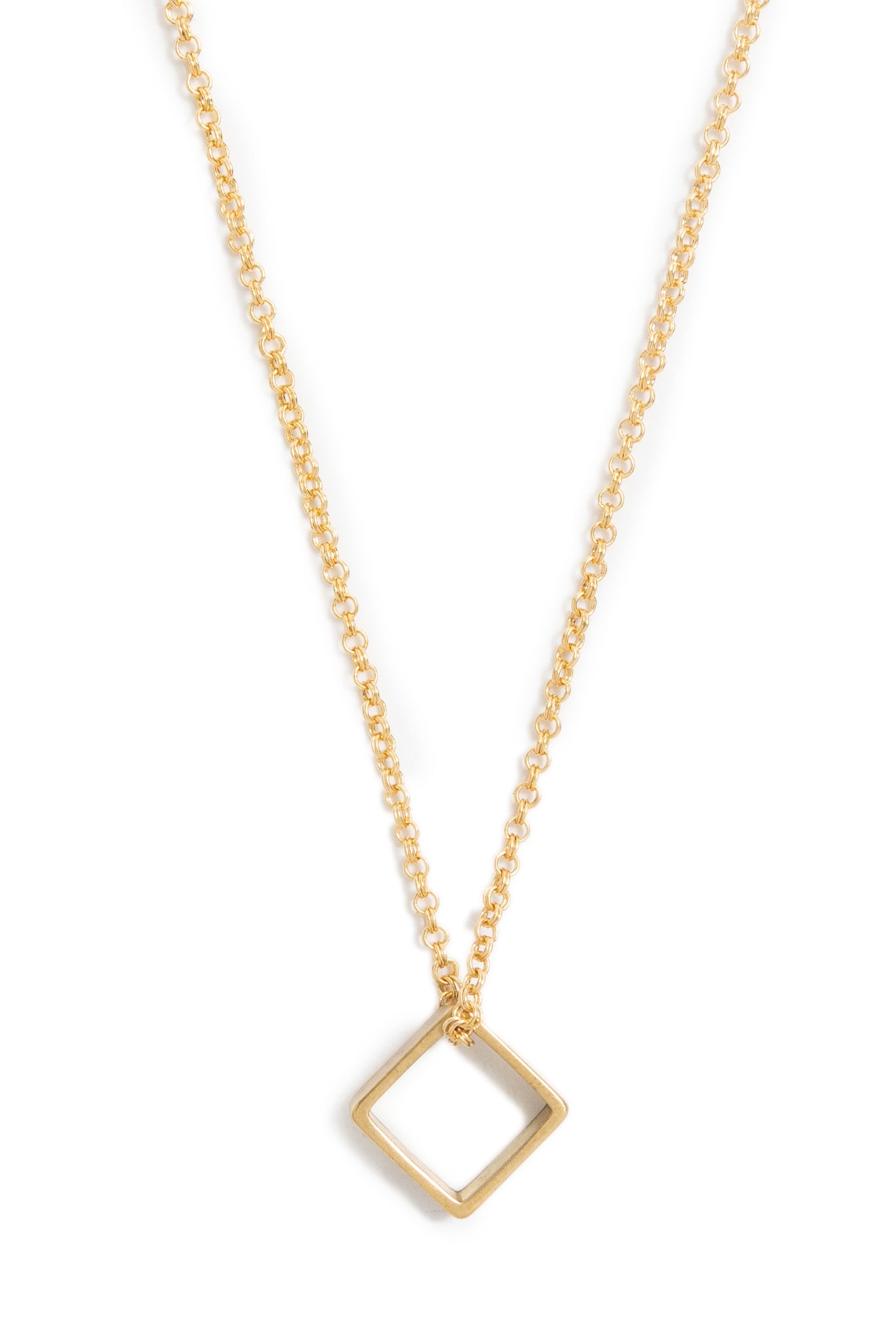 Small Brass Square Necklace on Gold Chain