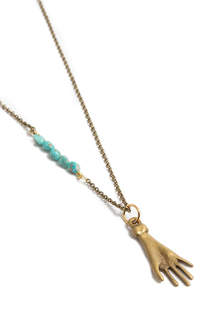 Brass Hand + Turquoise Necklace