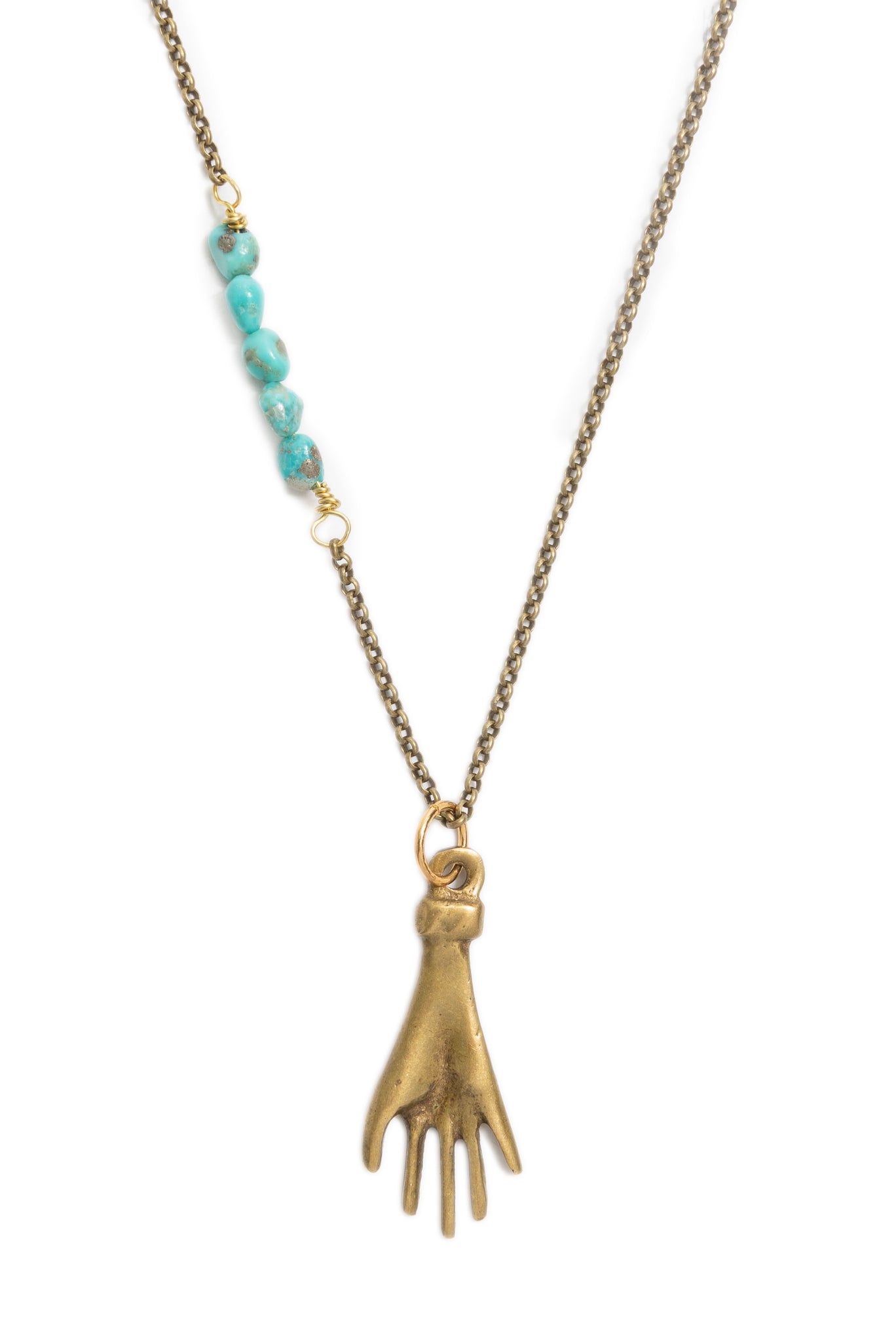 Brass Hand + Turquoise Necklace