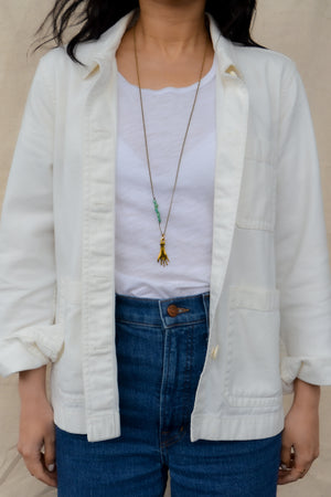 Brass Hand + Turquoise Necklace