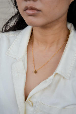 Tiny Brass Square Necklace on Gold Chain