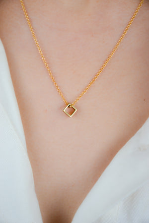 Tiny Brass Square Necklace on Gold Chain