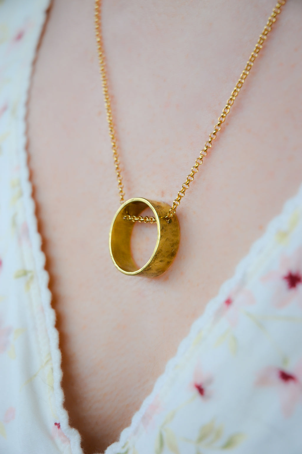Floating Circle Necklace on Gold Chain