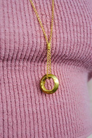 Golden Ethiopian Ring Necklace on Gold Chain