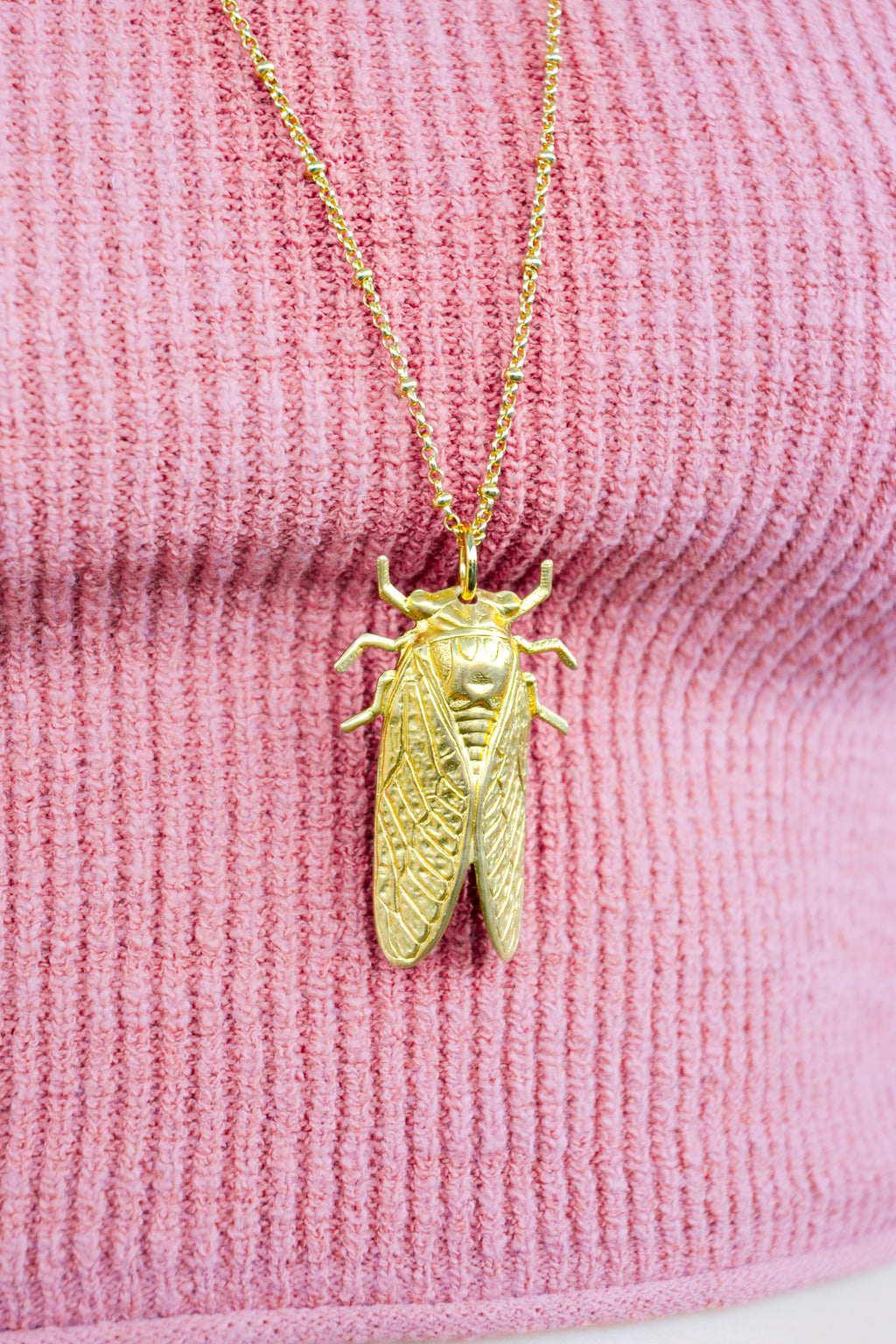 Golden Cicada Necklace on Satellite Chain